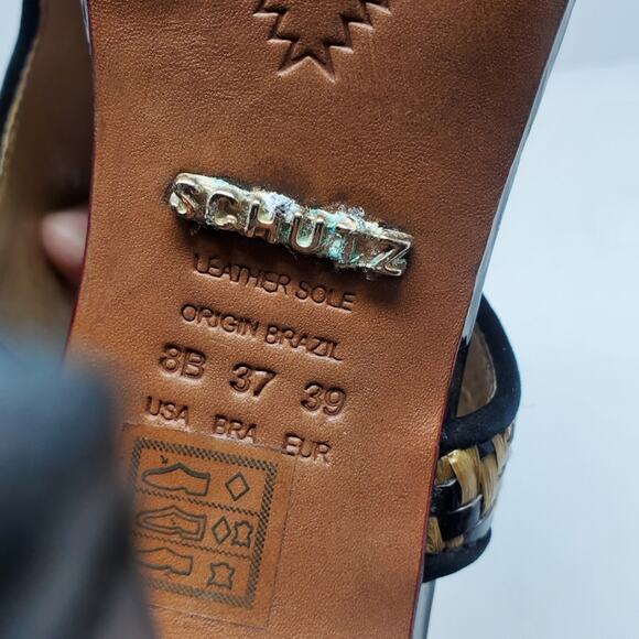 Schutz weaved open toe sling back leather sole heels Size 8B - Picture 4 of 7